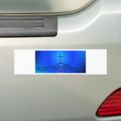 青い十字および魚(Ichthus) バンパーステッカー (車上)