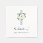 青い十字と白い花 | 男の子の洗礼 スタンダードカクテルナプキン (正面)