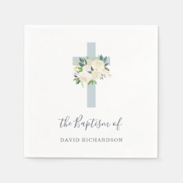 青い十字と白い花 | 男の子の洗礼 スタンダードカクテルナプキン