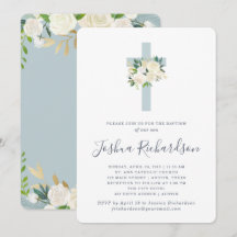 青い十字と白い花 | 男の子 洗礼