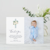 青い十字と白い花 | Photo Boy Baptism サンキューカード (スタンド正面)