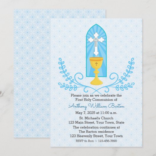 青い十字と聖杯の初領聖体招待状 招待状 (正面/裏面)
