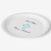 青い十字のパーソナライズな紙皿 ペーパープレート (アングル)