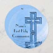 青い十字の最初聖餐式の招待状 招待状 (正面/裏面)