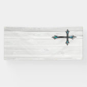 青い十字の白い板のブランク教会 横断幕 (横)