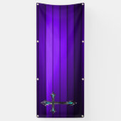 青い十字の紫色の板の長く空白のな教会 横断幕 (縦)