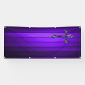 青い十字の紫色の板教会 横断幕 (横)