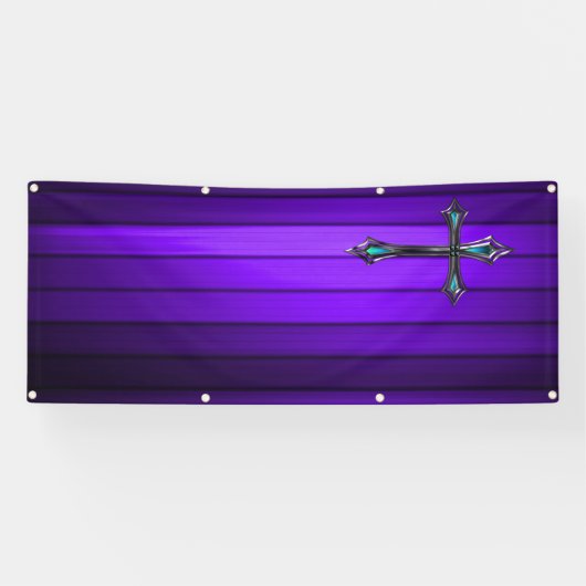 青い十字の紫色の板教会 横断幕 (横)