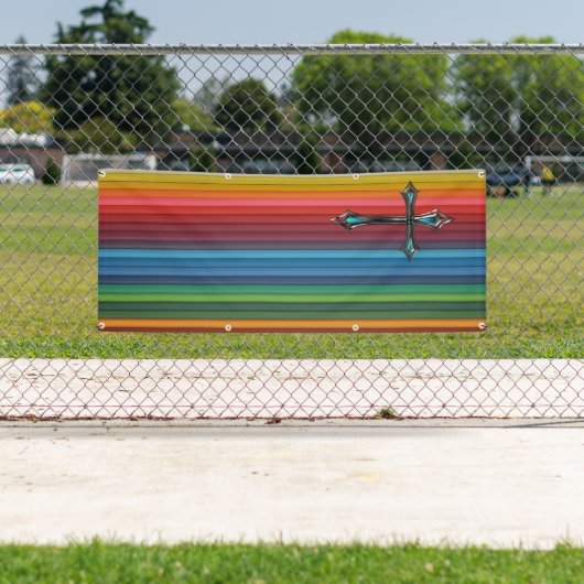 青い十字の虹の板のブランク教会 横断幕 (インサイチュ)