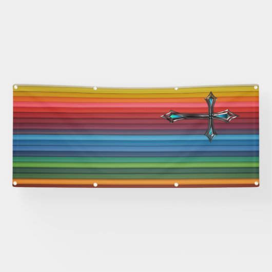 青い十字の虹の板のブランク教会 横断幕 (横)
