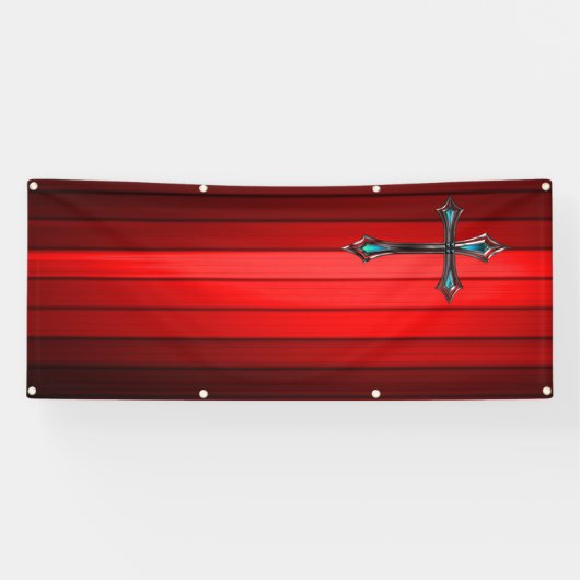 青い十字の赤い板教会 横断幕 (横)