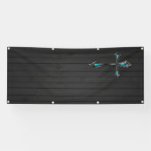 青い十字の黒い板のブランク教会 横断幕 (横)