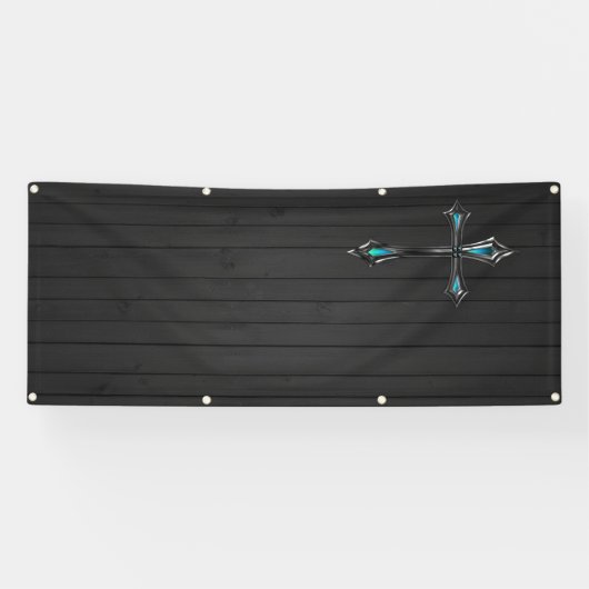 青い十字の黒い板のブランク教会 横断幕 (横)