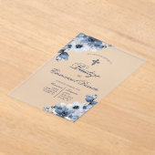 青い十字架の男の子洗礼デザイン アクリル招待状 (レイダウン)