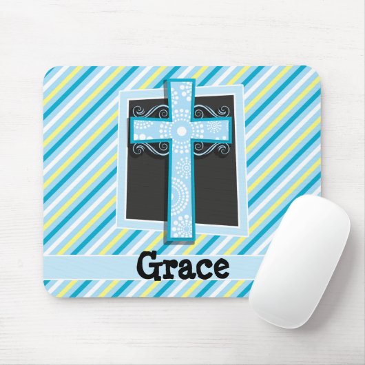 青い十字、青と黄色のストライプ マウスパッド (マウス)