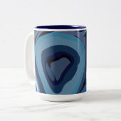 青い半円の抽象芸術幾何学的 ツートーンマグカップ (正面左)
