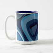 青い半円の抽象芸術幾何学的 ツートーンマグカップ (左)