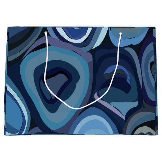 青い半円の抽象芸術幾何学的 ラージペーパーバッグ (正面)