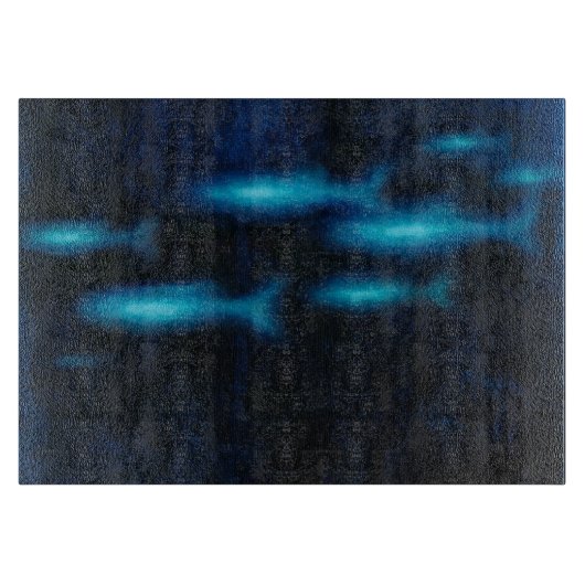 青い半透明の魚のシルエット カッティングボード (正面)