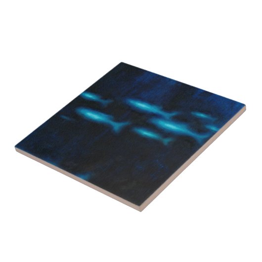 青い半透明の魚のシルエット タイル (側面)