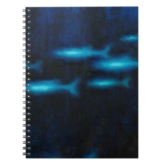 青い半透明の魚のシルエット ノートブック (正面)