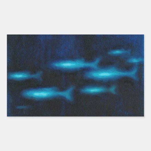 青い半透明の魚のシルエット 長方形シール (正面)