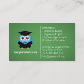 青い卒業のフクロウ、個人的な個人教師または先生 名刺 (裏面)