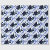 青い卒業の帽子及び免状の包装紙 ラッピングペーパー (フラット)