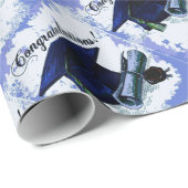 青い卒業の帽子及び免状の包装紙 ラッピングペーパー (ロールコーナー)