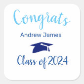 青い卒業キャップ2023 -おめでとう スクエアシール (正面)