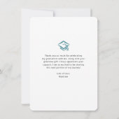 青い卒業写真のアーはっきりしたチスクリプトモダン サンキューカード (裏面)