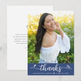 青い卒業写真のスクモダンリエレガントプトハート サンキューカード