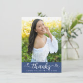 青い卒業写真のスクモダンリエレガントプトハート サンキューカード (スタンド正面)