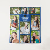 青い卒業写真コラージュ 2025 卒業パーティー タペストリー (正面)