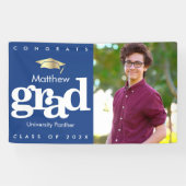 青い卒業写真金ゴールドキャップはっきりしたモダンシンプル 横断幕 (横)