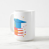 青い卒業帽子と本 コーヒーマグカップ (正面左)