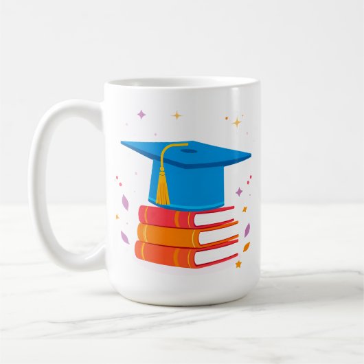青い卒業帽子と本 コーヒーマグカップ (左)