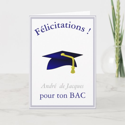 青い卒業帽 – おめでとうフランスの カード (正面)