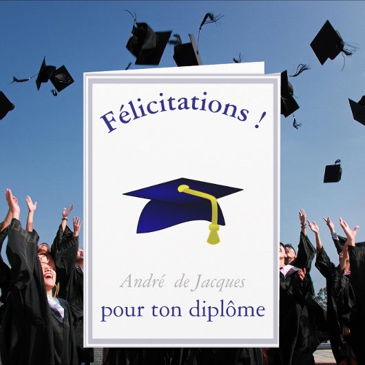青い卒業式キャップ – おめでとうございますフランスの。 カード