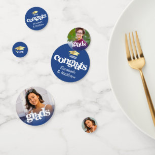 青い卒業式3写真はっきりしたタイポグラフィ2名 コンフェッティ