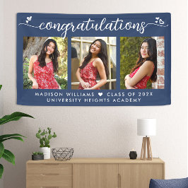 青い卒業式3写真モダン書道ハート 横断幕