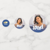 青い卒業式3枚の写真モダンはっきりしたタイポグラフィ コンフェッティ (裏面)