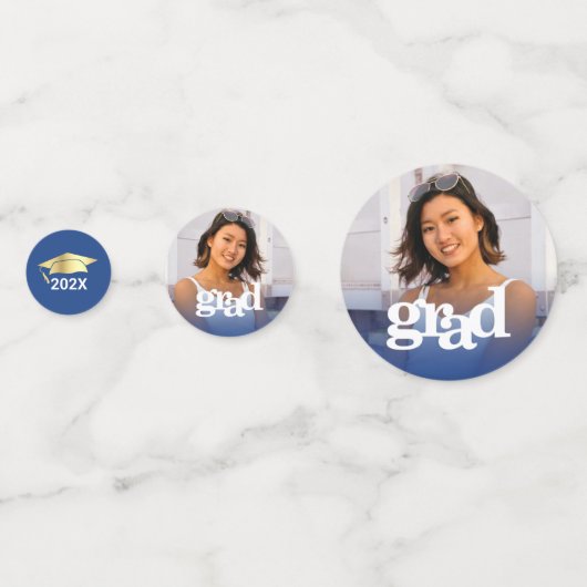 青い卒業式3枚の写真モダンはっきりしたタイポグラフィ コンフェッティ (裏面)