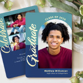 青い卒業式4フォトアはっきりしたーチパーティー実在金ゴールド 箔招待状