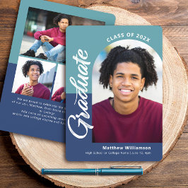 青い卒業式4フォトアーはっきりしたチスクリプトモダン 案内状