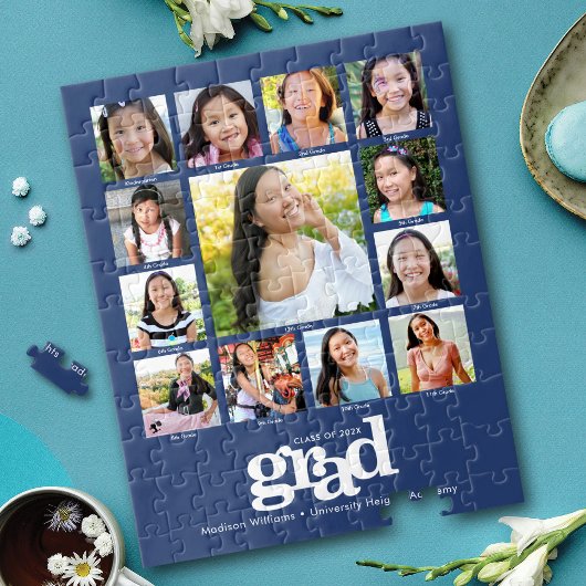 青い卒業式K-12フォトコラージュモダンはっきりした ジグソーパズル