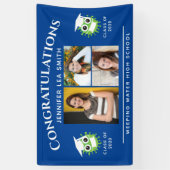 青い卒業旗パーソナライズされた，シニア写真 横断幕 (縦)