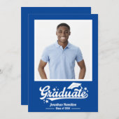 青い卒業発表の写真 サンキューカード (正面/裏面)