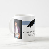 青い卒業記念写真卒業 コーヒーマグカップ (正面左)