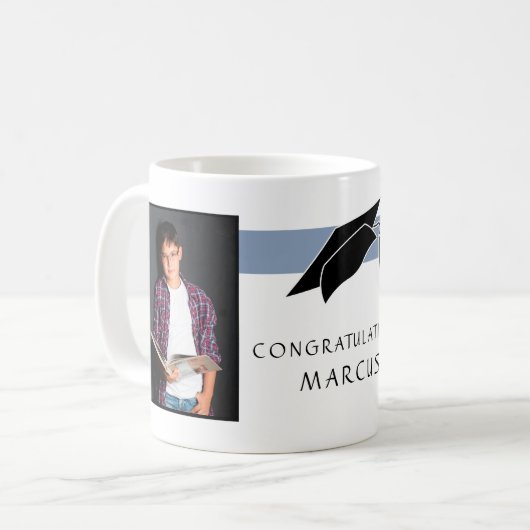 青い卒業記念写真卒業 コーヒーマグカップ (正面左)